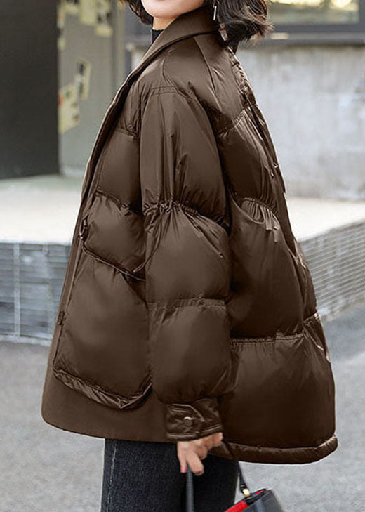 Style Chocolate Peter Pan Collar Patchwork Winter Down Coat - Down Jackets - DYAVOR®