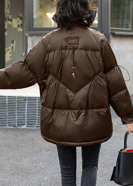 Style Chocolate Peter Pan Collar Patchwork Winter Down Coat - Down Jackets - DYAVOR®