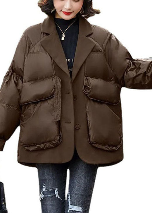 Style Chocolate Peter Pan Collar Patchwork Winter Down Coat - Down Jackets - DYAVOR®