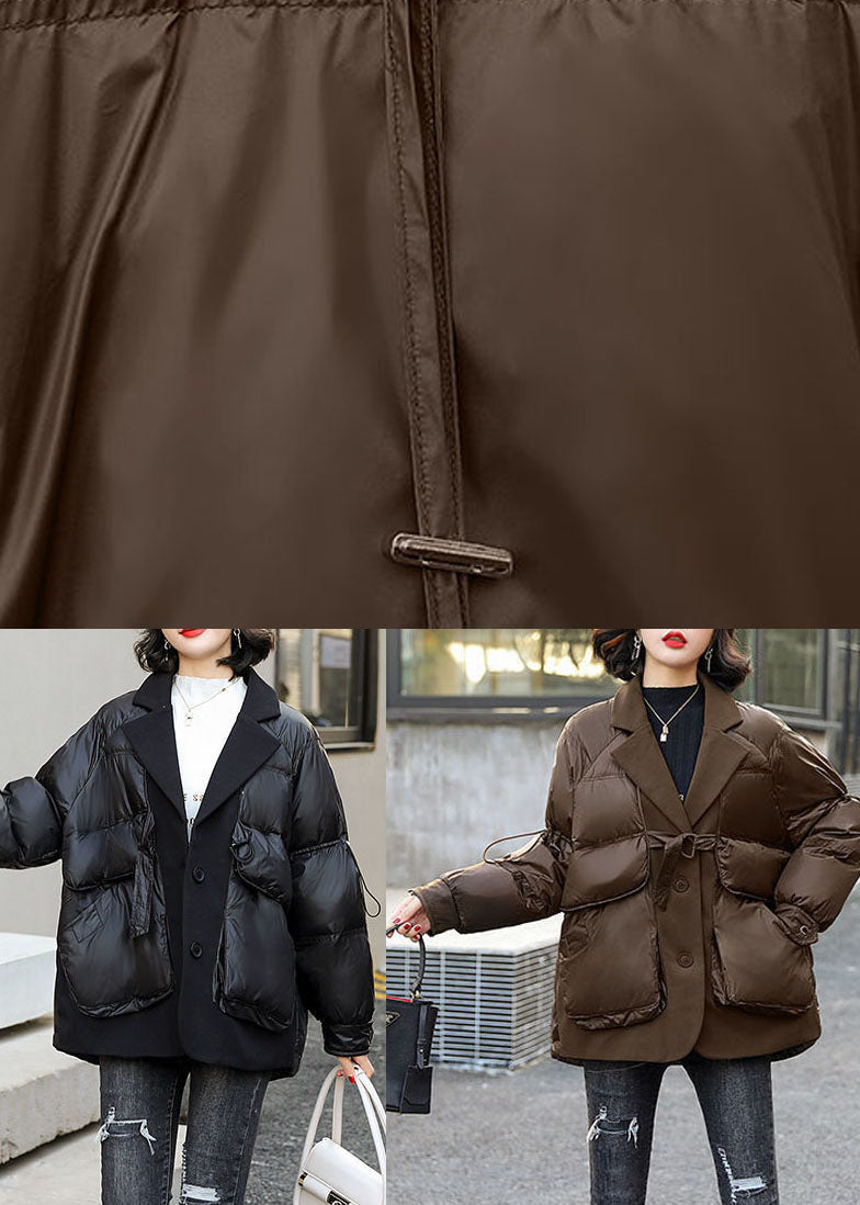 Style Chocolate Peter Pan Collar Patchwork Winter Down Coat - Down Jackets - DYAVOR®