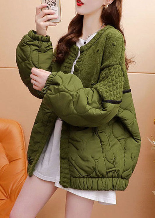 Style Green Oversized Cotton Filled Patchwork Knit Cardigan Winter - Down Jackets - DYAVOR®