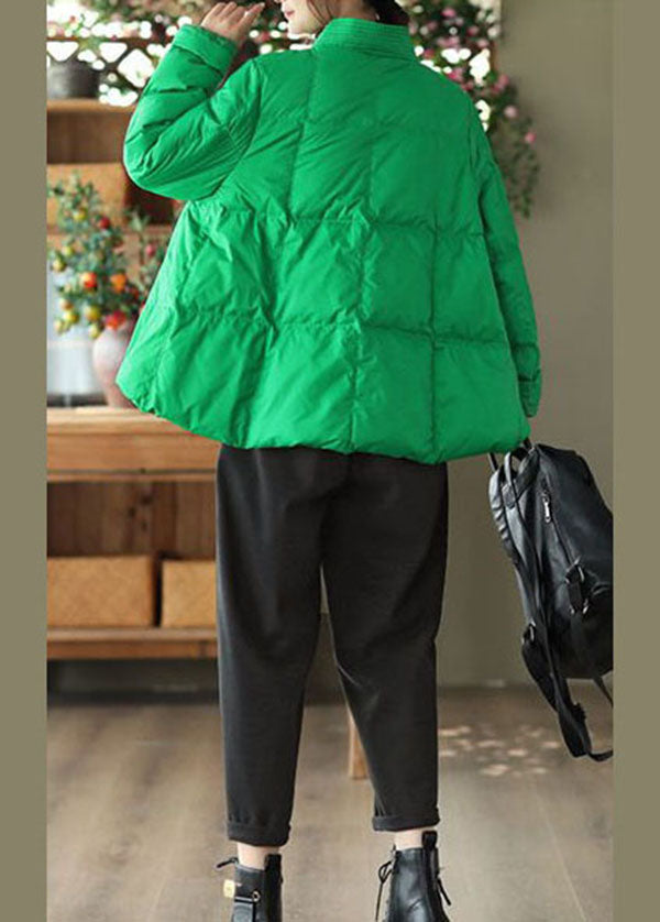 Style Green V Neck Oversized Oriental Button Duck Down Puffer Coat Winter - Down Jackets - DYAVOR®