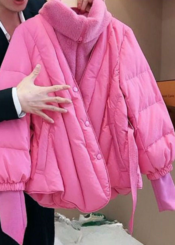 Style Pink Fur collar Patchwork Fine Cotton Filled Fake Two Piece Jacket In Winter - Down Jackets - DYAVOR®