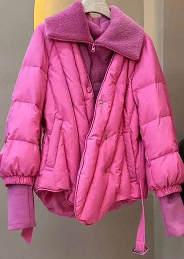Style Pink Fur collar Patchwork Fine Cotton Filled Fake Two Piece Jacket In Winter - Down Jackets - DYAVOR®