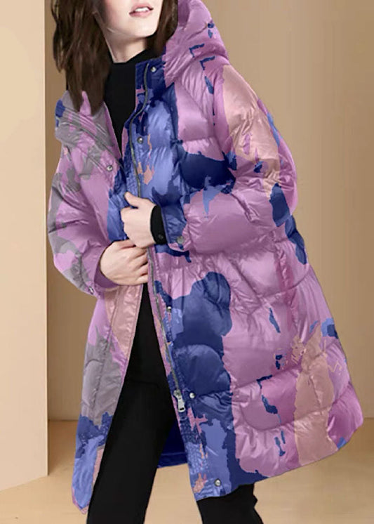 Style Purple Hooded Print Thick Duck Down Puffers Coats Winter - Down Jackets - DYAVOR®