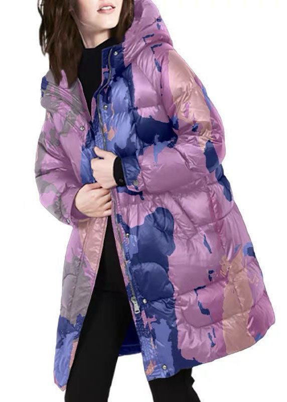 Style Purple Hooded Print Thick Duck Down Puffers Coats Winter - Down Jackets - DYAVOR®