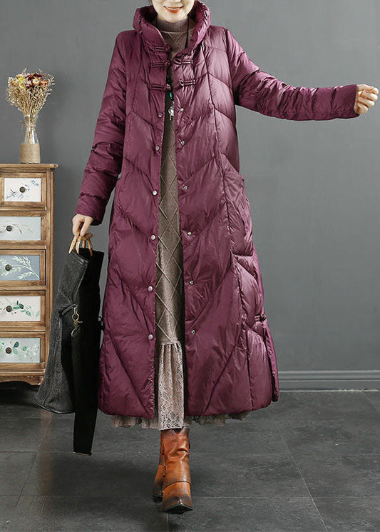 Style Purple Stand Collar Solid Lengthen Duck Down Puffer Jacket Winter - Down Jackets - DYAVOR®