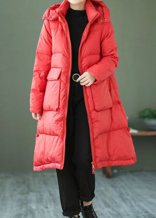 Style Red Zip Up Pockets Duck Down Down Coat Winter - Down Jackets - DYAVOR®