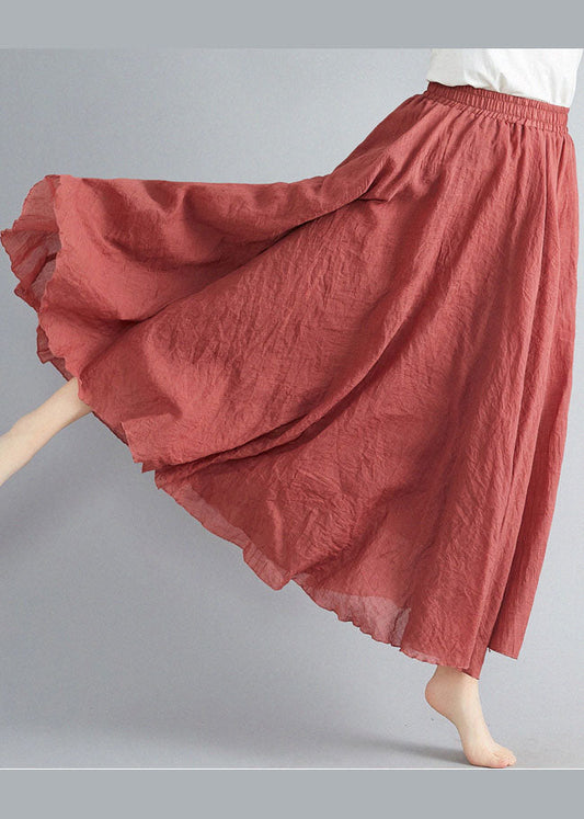 Style Rust Elastic Waist Exra Large Hem Cotton Linen A Line Skirts Summer - Skirts - DYAVOR®
