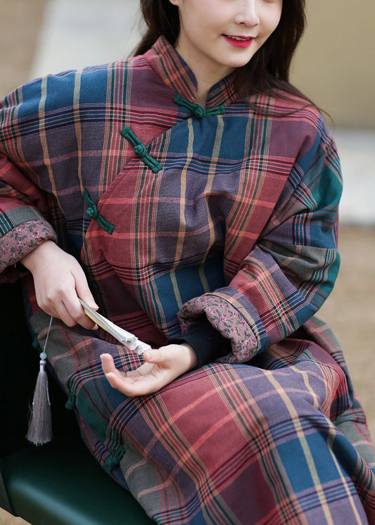 Style Stand Collar Plaid Side Open Warm Fleece Thick Cotton Parka Winter - Down Jackets - DYAVOR®