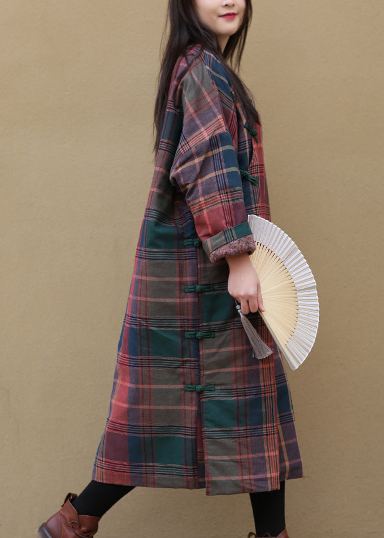 Style Stand Collar Plaid Side Open Warm Fleece Thick Cotton Parka Winter - Down Jackets - DYAVOR®