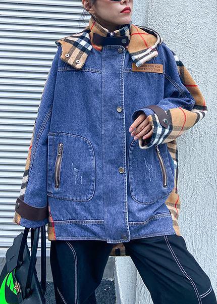 Style hooded patchwork tunics for women denim blue Plus Size Clothing outwear - - DYAVOR®