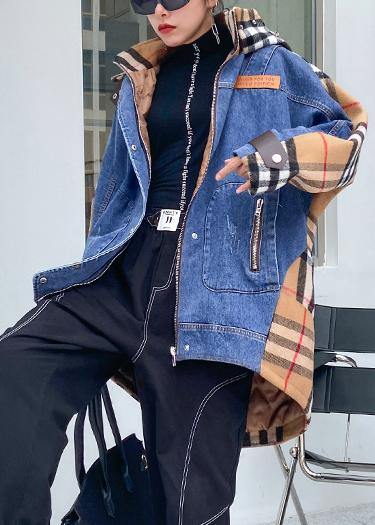 Style hooded patchwork tunics for women denim blue Plus Size Clothing outwear - - DYAVOR®