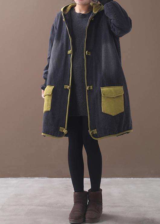 Style patchwork Fine Long coats design Chinese Button yellow hooded coats -  - DYAVOR®