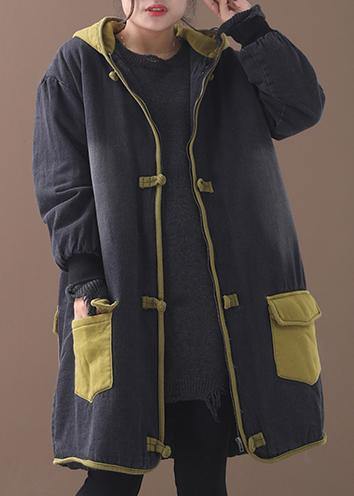 Style patchwork Fine Long coats design Chinese Button yellow hooded coats - - DYAVOR®