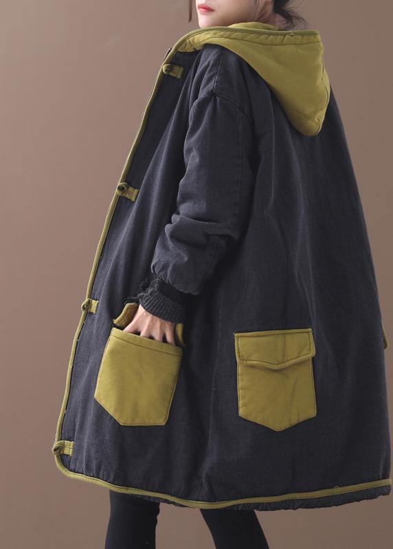 Style patchwork Fine Long coats design Chinese Button yellow hooded coats - - DYAVOR®