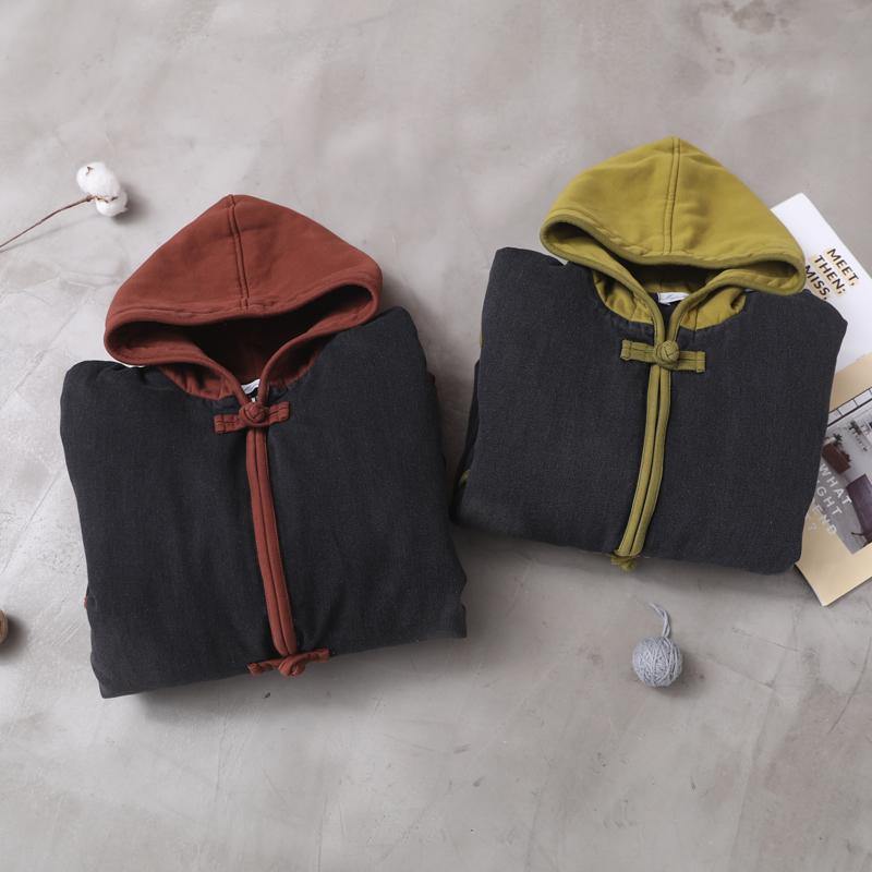 Style patchwork Fine Long coats design Chinese Button yellow hooded coats - - DYAVOR®