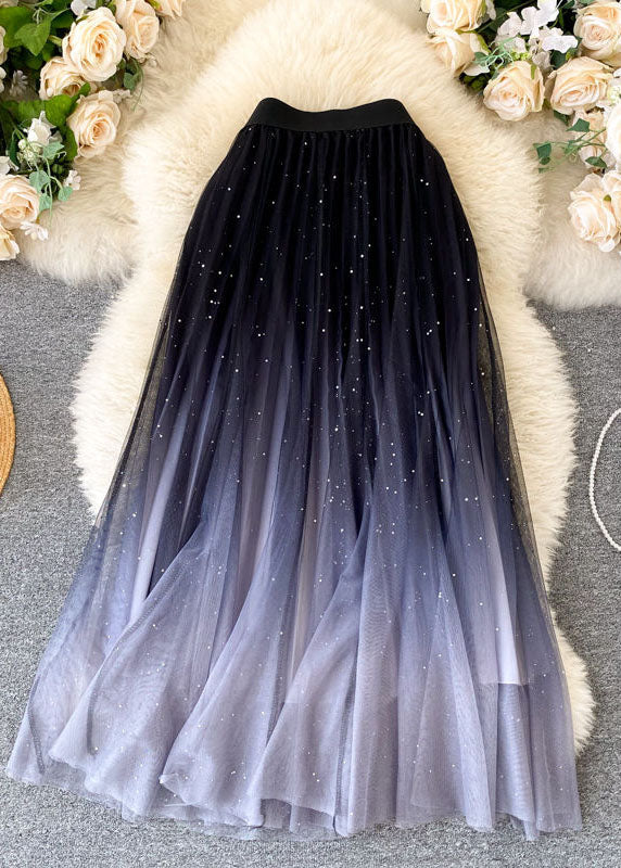 Stylish Black Gradient Color Wrinkled Tulle Skirts Summer - Skirts - DYAVOR®