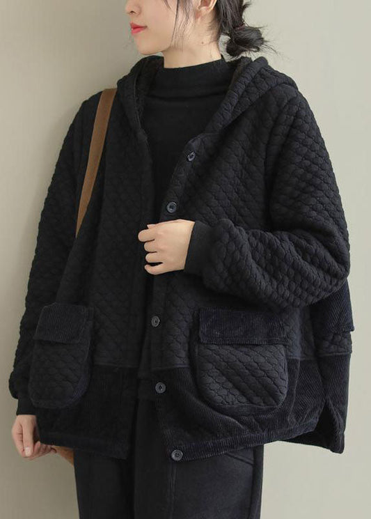 Stylish Black Patchwork Pockets Warm Fleece Hooded Coats Fall - Down Jackets - DYAVOR®