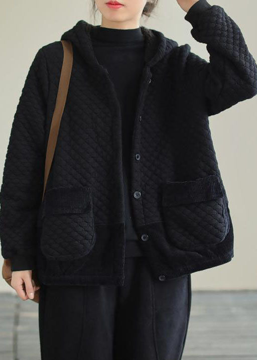 Stylish Black Patchwork Pockets Warm Fleece Hooded Coats Fall - Down Jackets - DYAVOR®