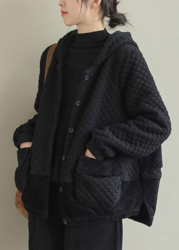 Stylish Black Patchwork Pockets Warm Fleece Hooded Coats Fall - Down Jackets - DYAVOR®