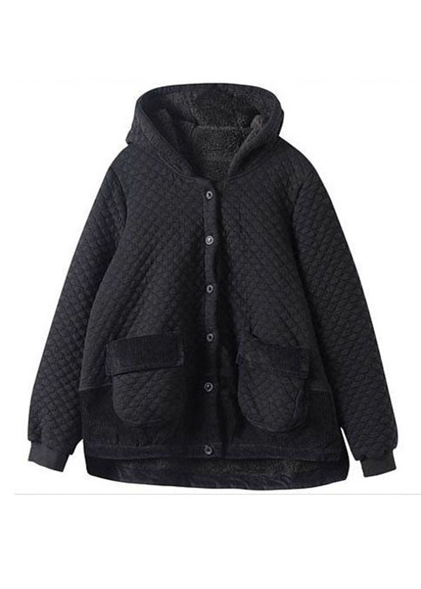 Stylish Black Patchwork Pockets Warm Fleece Hooded Coats Fall - Down Jackets - DYAVOR®