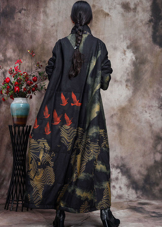 Stylish Black Stand Collar Oversized Print Pockets Fine Cotton Filled Puffer Wool Coats Winter - Down Jackets - DYAVOR®
