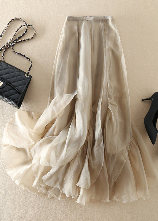 Stylish Champagne Patchwork wrinkled Chiffon Skirt Spring - Skirts - DYAVOR®