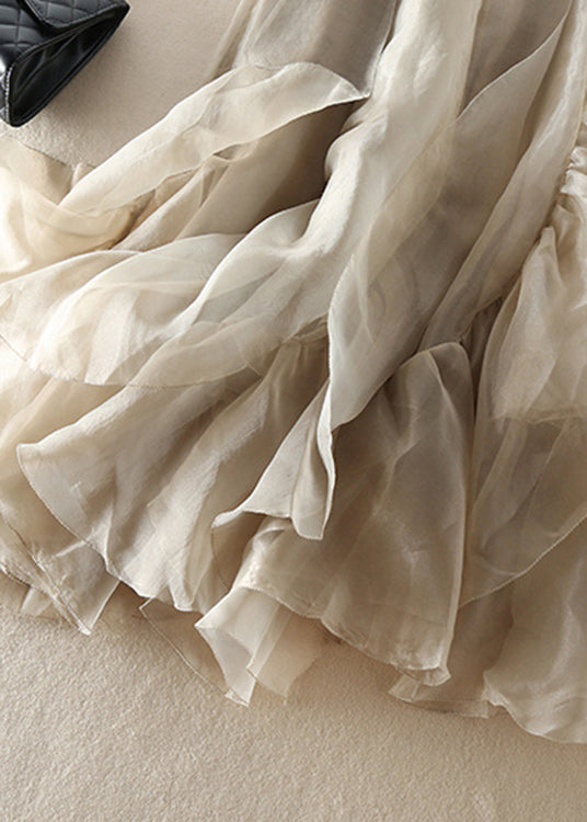 Stylish Champagne Patchwork wrinkled Chiffon Skirt Spring - Skirts - DYAVOR®