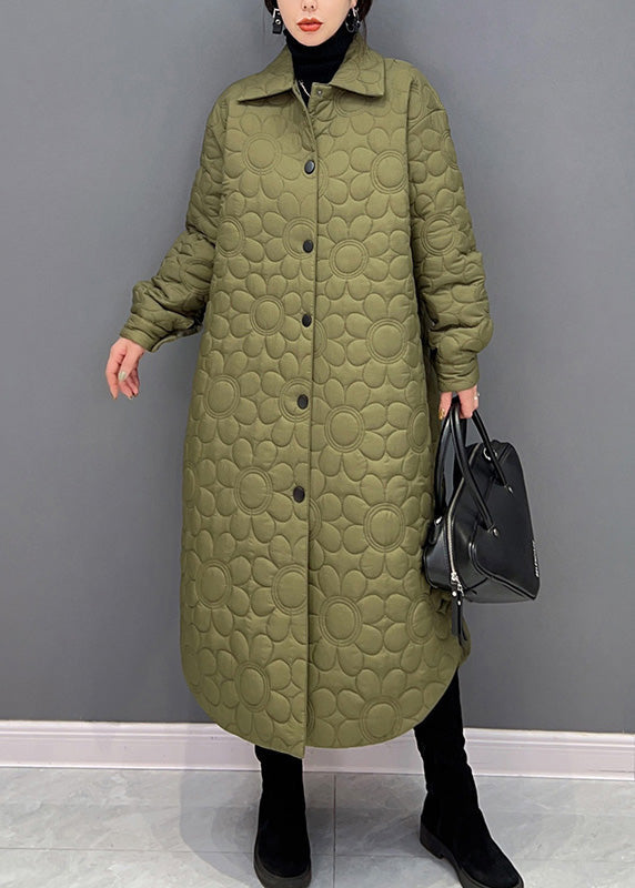 Stylish Green Peter Pan Collar Warm Fleece Thick Button Long Parka Winter - Down Jackets - DYAVOR®