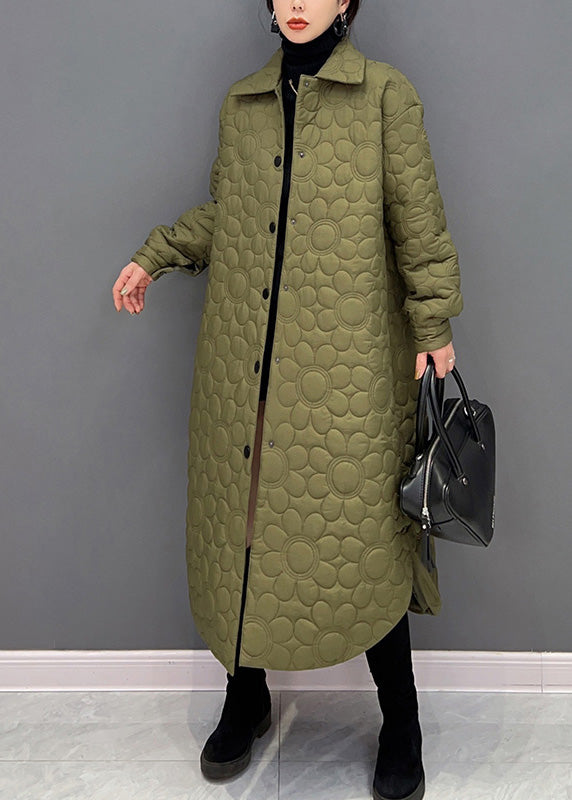 Stylish Green Peter Pan Collar Warm Fleece Thick Button Long Parka Winter - Down Jackets - DYAVOR®