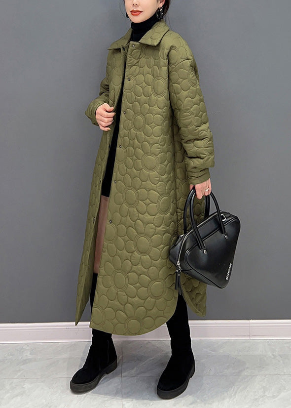 Stylish Green Peter Pan Collar Warm Fleece Thick Button Long Parka Winter - Down Jackets - DYAVOR®