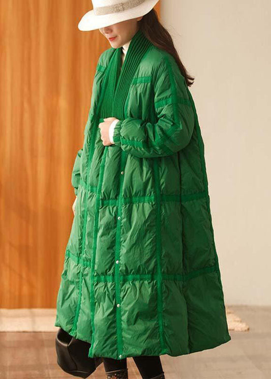 Stylish Green V Neck Knit Patchwork Duck Down Down Coats Winter - Down Jackets - DYAVOR®