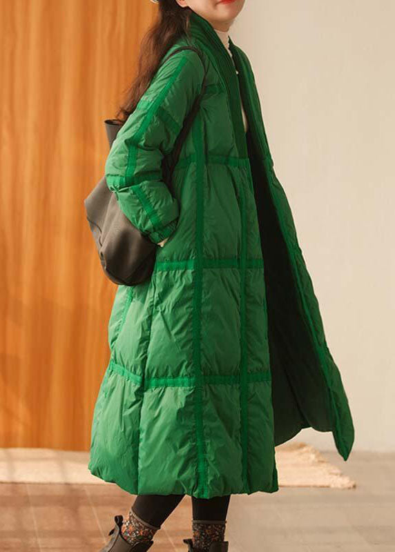 Stylish Green V Neck Knit Patchwork Duck Down Down Coats Winter - Down Jackets - DYAVOR®