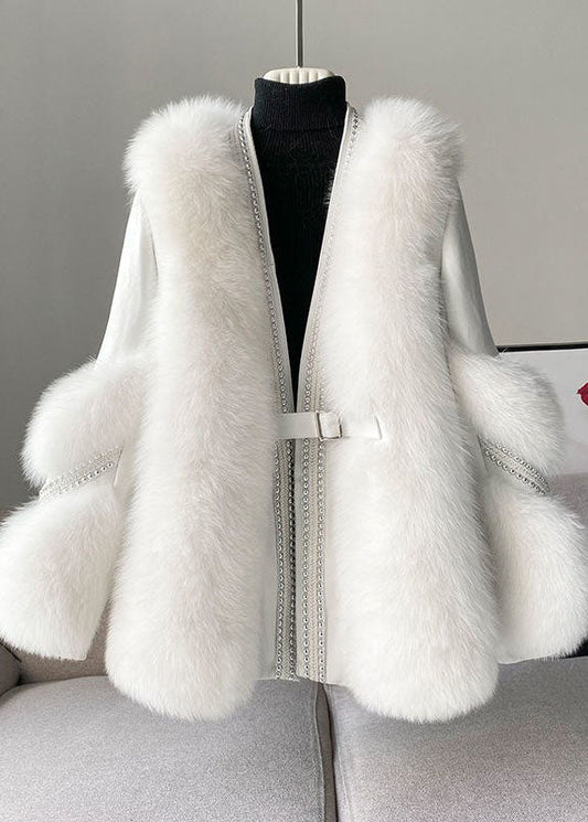 Stylish White V Neck Patchwork Mink Hair Coats Winter - Down Jackets - DYAVOR®