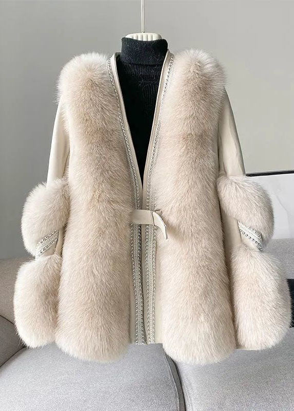Stylish White V Neck Patchwork Mink Hair Coats Winter - Down Jackets - DYAVOR®