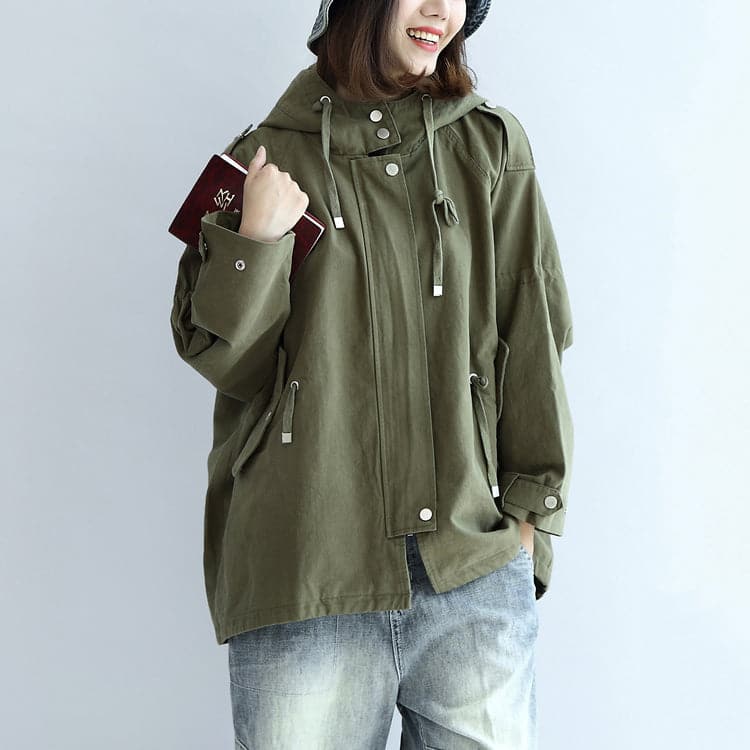 Tea green oversized trench coats plus size short hoodies outwear - - DYAVOR®