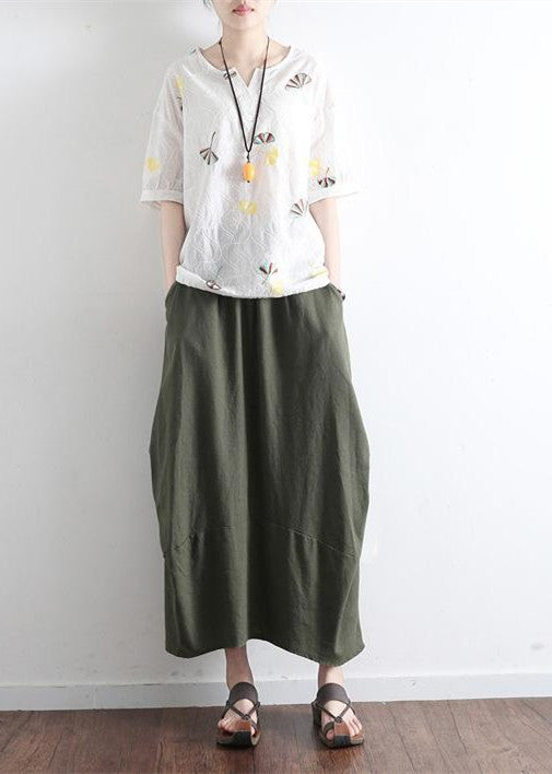 Tea green simple pockets linen skirts long maxi skirt - - DYAVOR®
