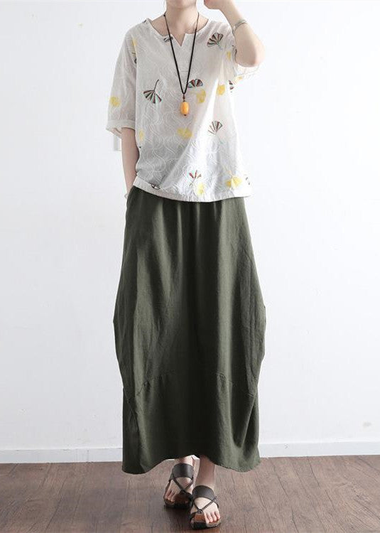 Tea green simple pockets linen skirts long maxi skirt - - DYAVOR®