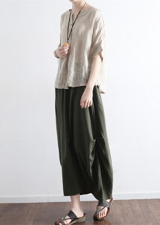 Tea green simple pockets linen skirts long maxi skirt - - DYAVOR®