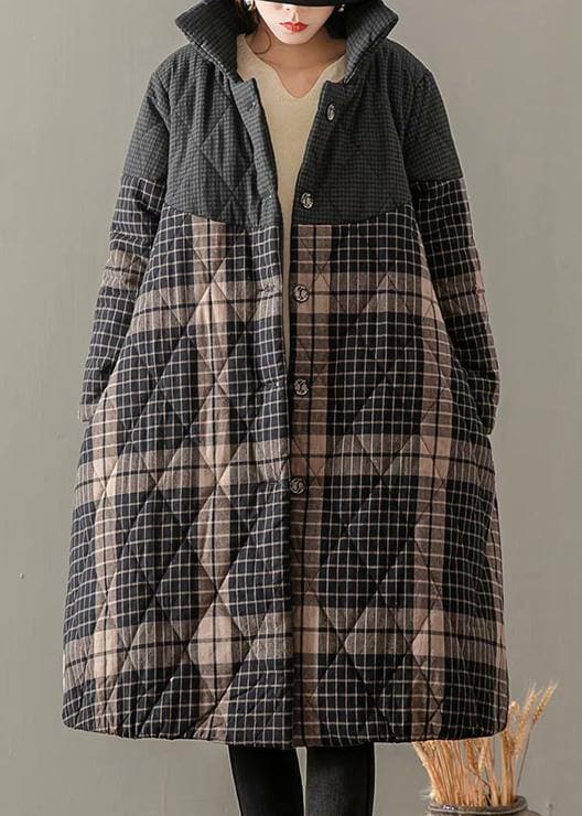 Thick Gray Plaid Coats Plus Size Clothing Coats Stand Collar Button Down outwear - Trench coats - DYAVOR®