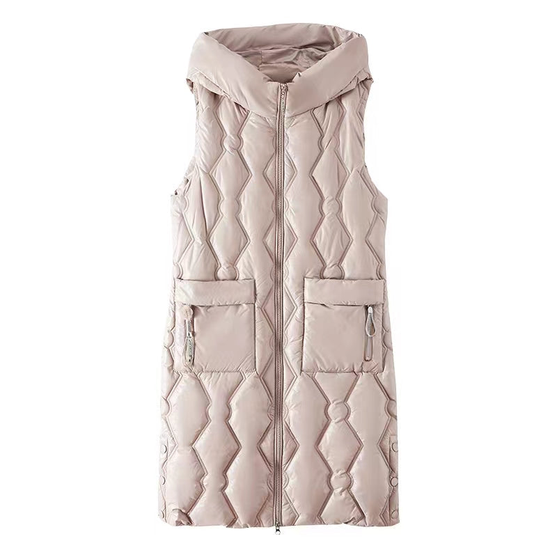 Thick Gray Women Parka Casual Winter Sleeveless Hooded Zippered Outwear -  - DYAVOR®