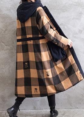 Oversize Coats Yellow Plaid Hooded Drawstring parkas Coats - Trench coats - DYAVOR®