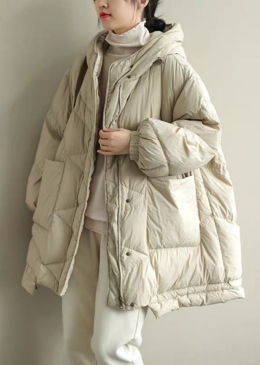 Trendy Beige Stand Collar Warm Winter Duck Down Coat - Down Jackets - DYAVOR®
