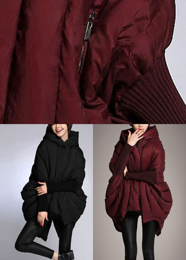 Trendy Mulberry hooded zippered Cloak Sleeves Winter Duck Down coat - Down Jackets - DYAVOR®