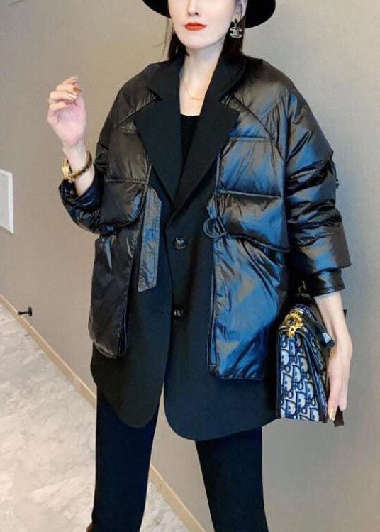 Unique Black Patchwork Button drawstring Winter Duck Down Coats - Down Jackets - DYAVOR®