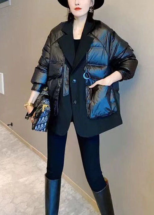 Unique Black Patchwork Button drawstring Winter Duck Down Coats - Down Jackets - DYAVOR®