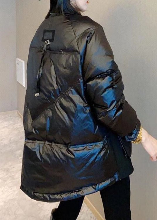 Unique Black Patchwork Button drawstring Winter Duck Down Coats - Down Jackets - DYAVOR®