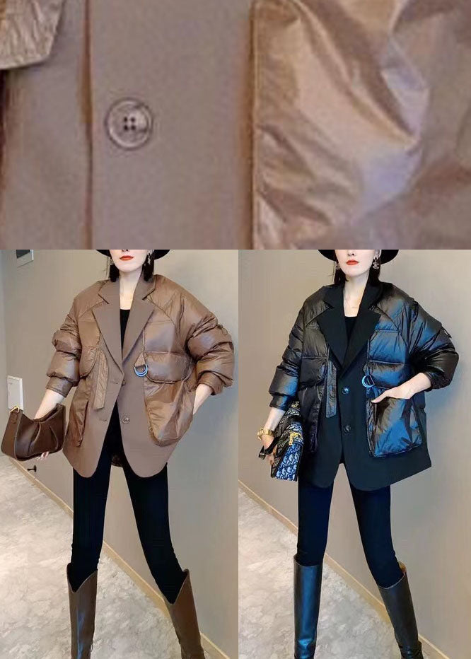 Unique Black Patchwork Button drawstring Winter Duck Down Coats - Down Jackets - DYAVOR®