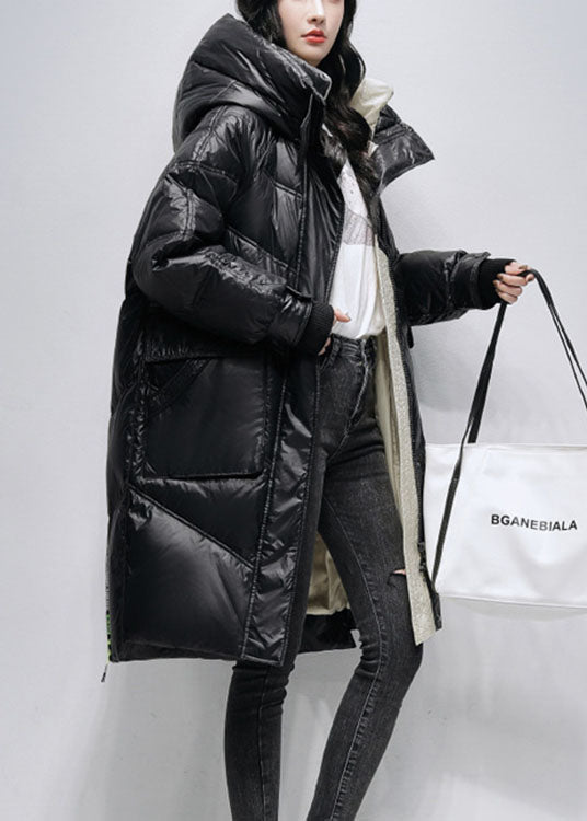 Unique Black hooded zippered low high design Winter Duck Down Coats - Down Jackets - DYAVOR®
